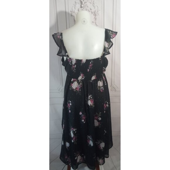 Torrid Special Occasion Black Floral Sweetheart Midi Dress Smocked Chiffon Sz 1 - Picture 5 of 9